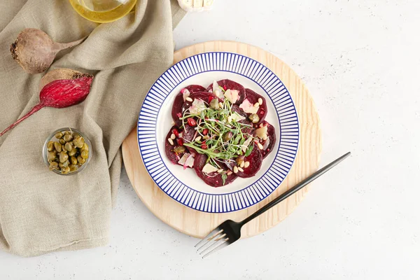 Samenstelling Met Heerlijke Rode Biet Carpaccio Lichte Ondergrond — Stockfoto