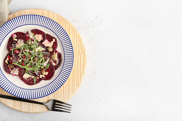 Plate Delicious Beetroot Carpaccio Light Background — Stock Photo, Image