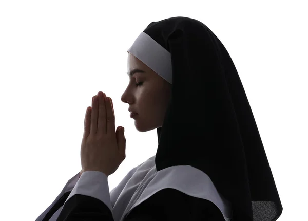 Joven Monja Religiosa Sobre Fondo Blanco — Foto de Stock