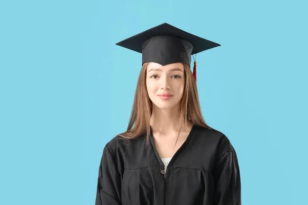 Estudante Graduação Sexo Feminino Fundo Cor — Fotografia de Stock