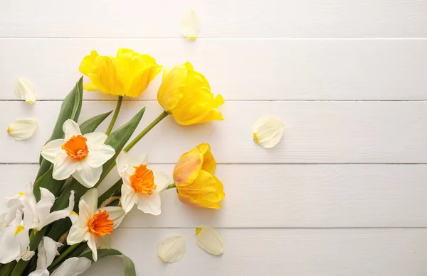 Beautiful Flowers Light Wooden Background — Stock Photo, Image