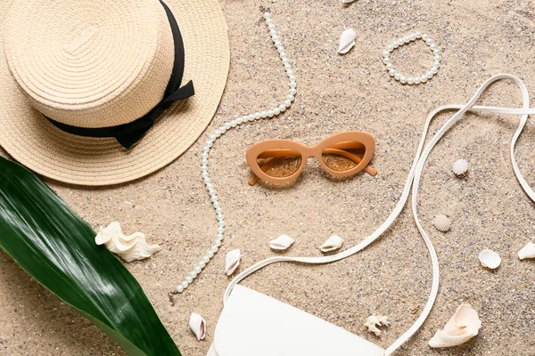 Stylish Beach Accessories Sand — Stock Photo, Image