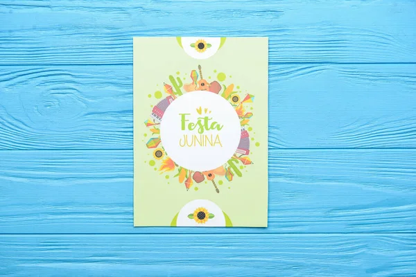 Greeting Card Festa Junina June Festival Color Wooden Background — Stock Photo, Image