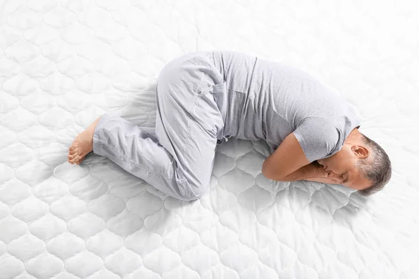 Mature Man Sleeping Soft Mattress Top View — Stock Photo, Image