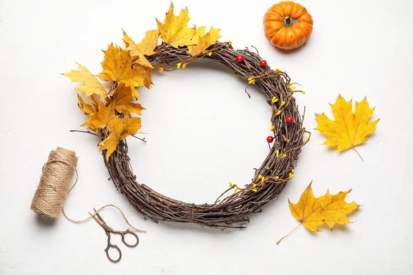 Beautiful Autumn Wreath Craft Supplies White Background — Stock Photo, Image