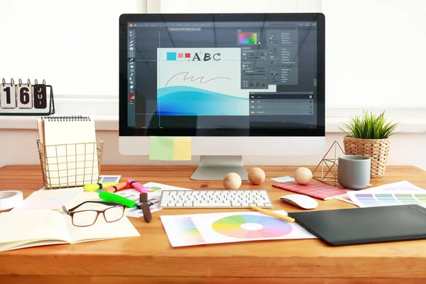 Comfortable Workplace Graphic Designer Office — Stock Photo, Image