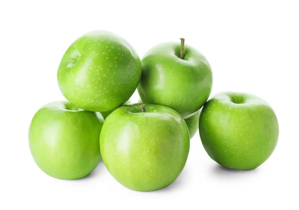 Färska Gröna Äpplen Vit Bakgrund — Stockfoto