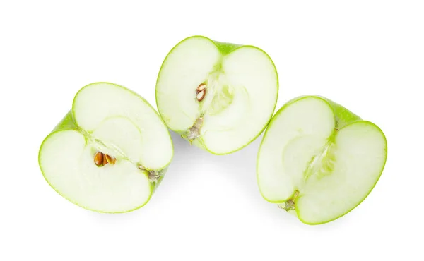 Halves Fresh Green Apples White Background — Stock Photo, Image