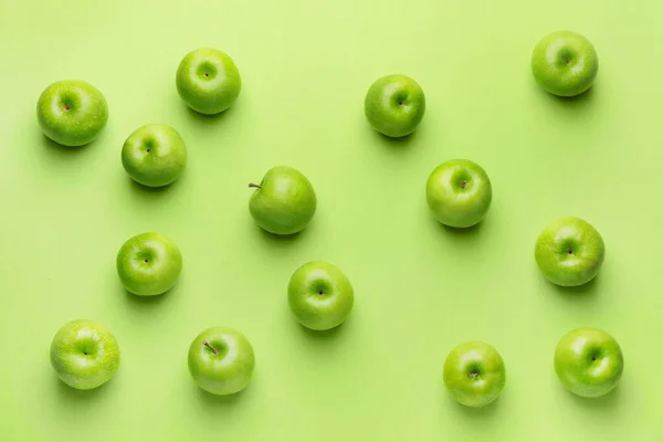 Verse Groene Appels Kleur Achtergrond — Stockfoto