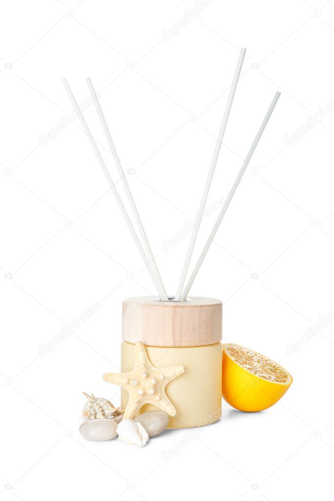 Natural reed diffuser on white background