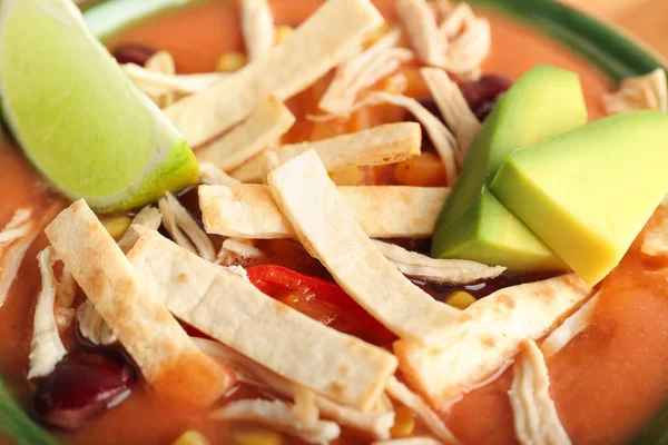 Tigela Sopa Enchilada Frango Saboroso Close — Fotografia de Stock