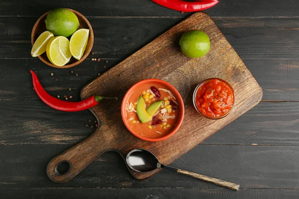 Bowl Tasty Chicken Enchilada Soup Table — Stock Photo, Image