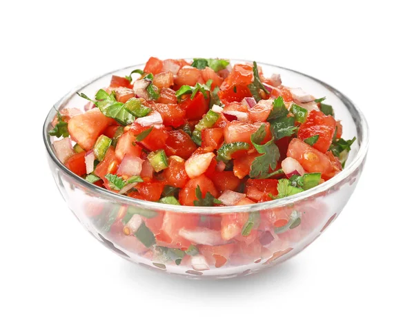 Mísa Chutné Pico Gallo Salsa Bílém Pozadí — Stock fotografie