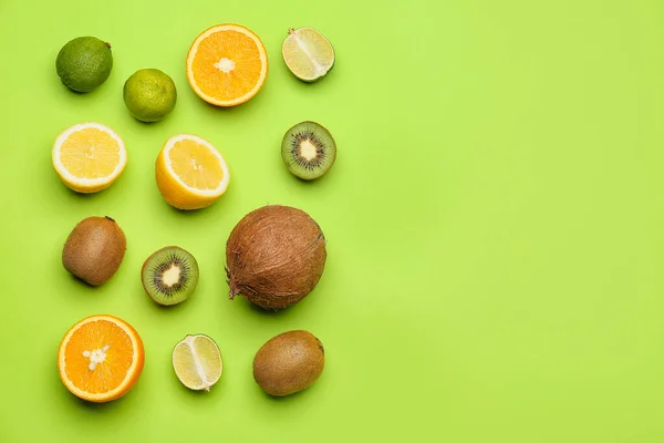 Different Tropical Fruits Color Background — Stock Photo, Image