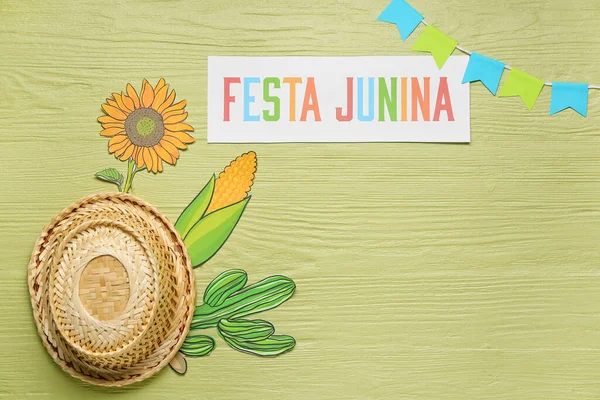 Komposisi Untuk Festa Junina Festival Juni Pada Latar Belakang Kayu — Stok Foto