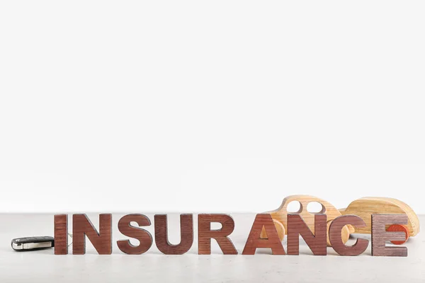 Word Insurance Key Car Figures White Background — Stock Photo, Image