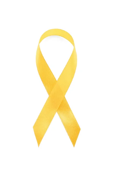 Yellow Ribbon White Background Cancer Awareness Concept — Stock Photo, Image