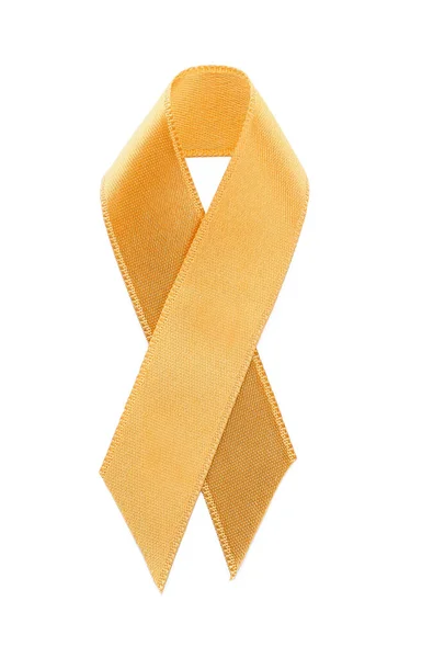 Golden Ribbon White Background Childhood Cancer Awareness Concept — Stock Photo, Image