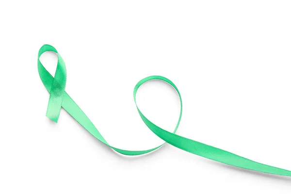 Green Ribbon White Background Mitochondrial Diseases Kidney Cancer Concept — Stock Photo, Image