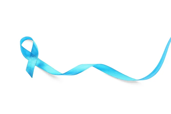 白い背景にライトブルーのリボン 前立腺がんの概念 — ストック写真