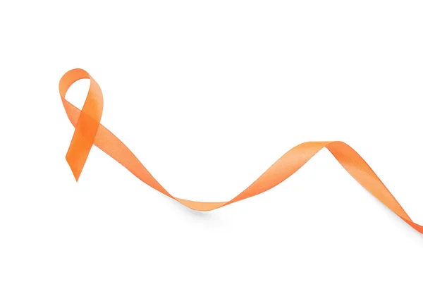 Orange Band Vit Bakgrund Begreppet Medvetenhet Cancer Leukemi — Stockfoto