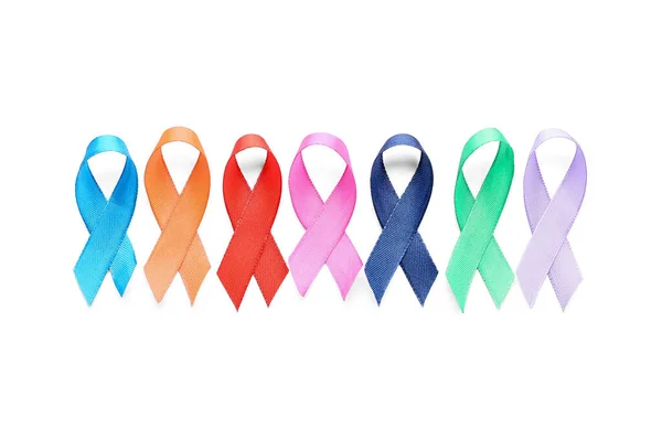 Different Awareness Ribbons White Background — Stock Photo, Image