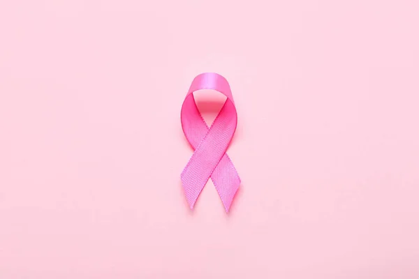 Cinta Rosa Sobre Fondo Color Concepto Conciencia Sobre Cáncer Mama — Foto de Stock