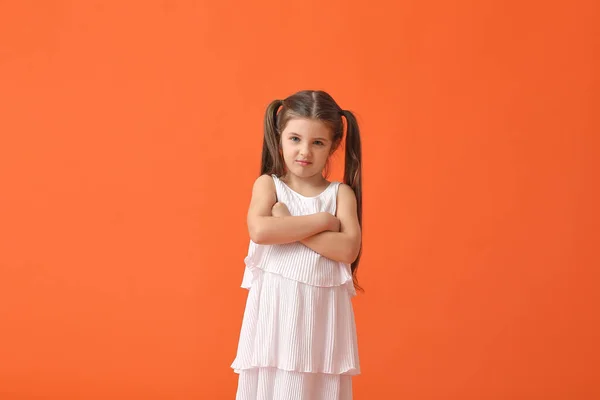 Upset Little Girl Color Background — Stock Photo, Image