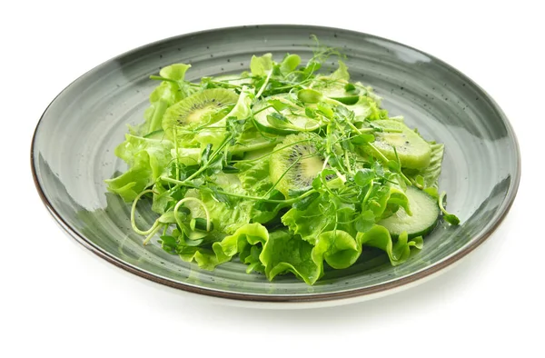 Plaat Met Verse Salade Witte Achtergrond — Stockfoto
