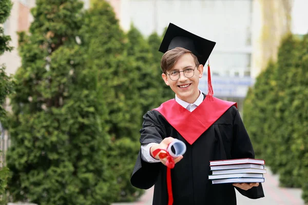 Portrait Male Graduating Student Books Outdoors — Stock Photo, Image