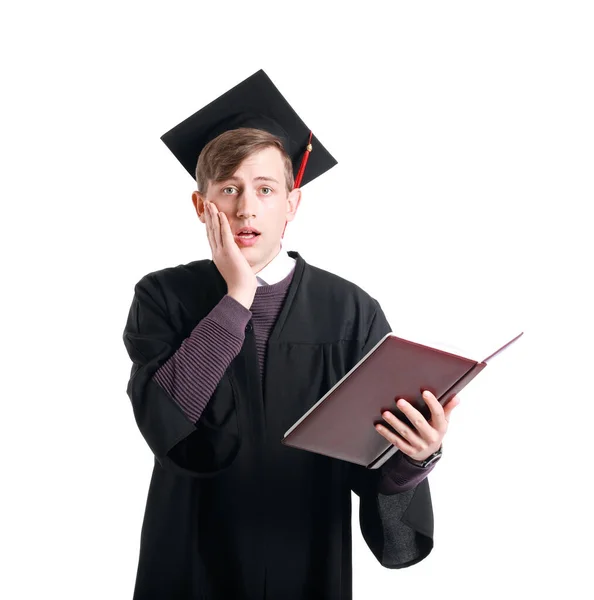 Shocked Graduating Student White Background — Stock Photo, Image