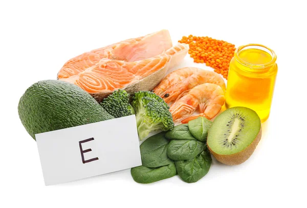Zdravé Produkty Bohaté Vitamin Bílém Pozadí — Stock fotografie