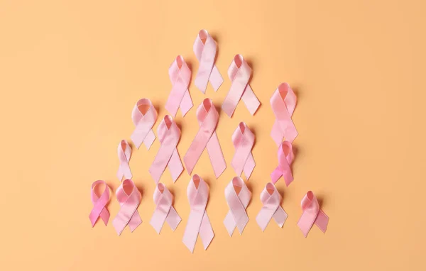 Rosa Band Färg Bakgrund Begreppet Bröstcancer — Stockfoto