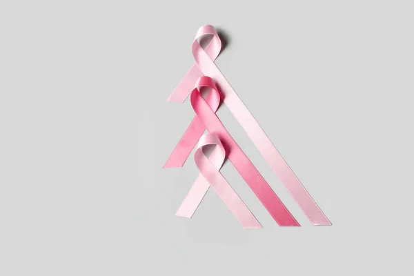 Pink Ribbons Grey Background Breast Cancer Concept — Stock Photo, Image