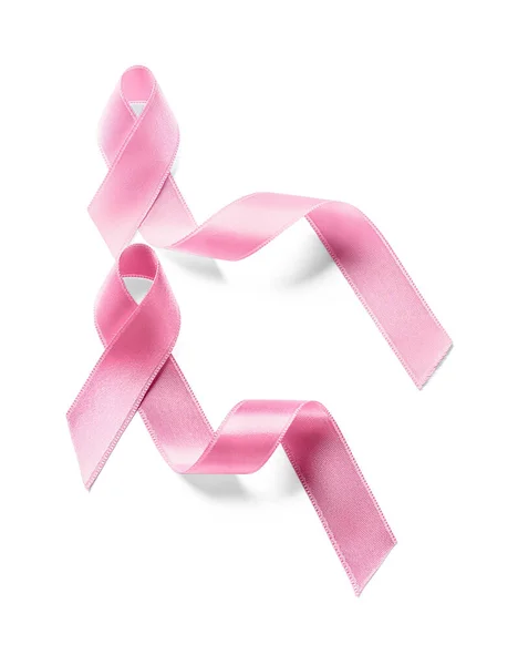 Ροζ Κορδέλες Λευκό Φόντο Έννοια Του Καρκίνου Του Μαστού — Φωτογραφία Αρχείου