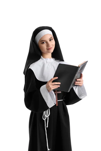 年轻的修女 的白人背景 — 图库照片