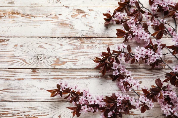 Beautiful Blossoming Branches Wooden Background — Stock Photo, Image