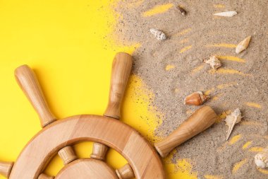 Dümen, kum ve deniz kabukları renk arkaplanında