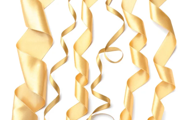 Красиві Золоті Стрічки Білому Тлі — стокове фото
