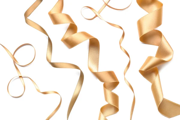 Beautiful Golden Ribbons White Background — Stock Photo, Image