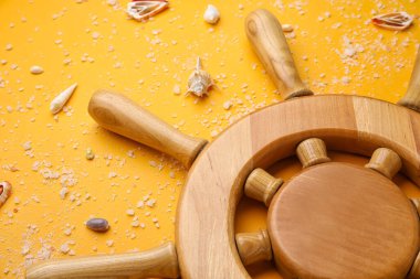 Renkli arka planda dümen ve deniz kabukları