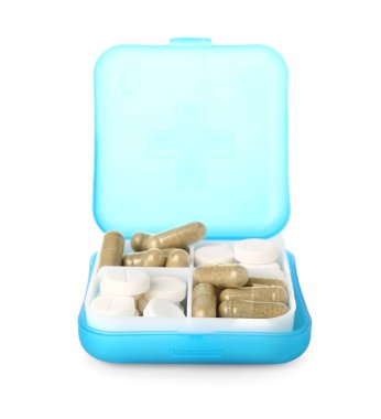 Beyaz arkaplanda haplar bulunan düzenleyici