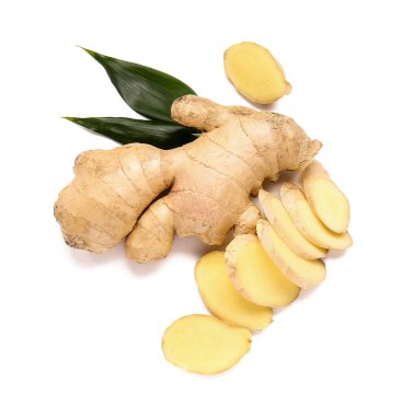 Beyaz arkaplanda taze zencefil