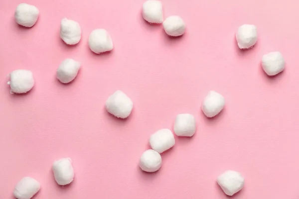 Soft Cotton Wool Balls Color Background — Stock Photo, Image