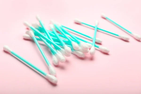 Cotton Swabs Color Background Closeup — Stock Photo, Image