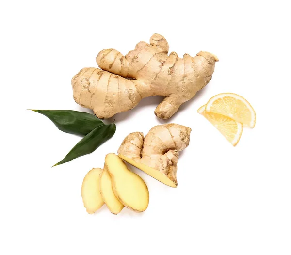 Fresh Ginger Lemon White Background — Stock Photo, Image