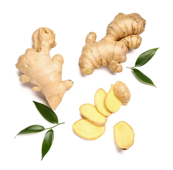 Fresh Ginger Slices White Background — Stock Photo, Image