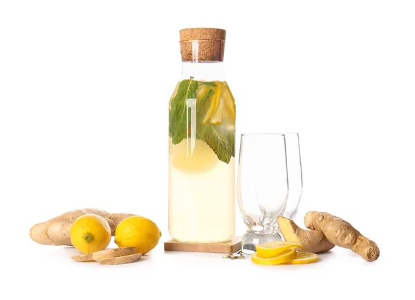 Bottle Cold Ginger Lemonade White Background — Stock Photo, Image