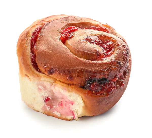 Delicious Bun Jam White Background — Stock Photo, Image