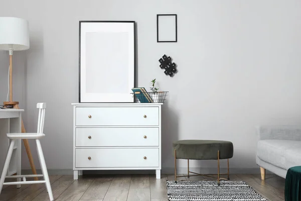 Interior Modern Stylish Room Chest Drawers Blank Photo Frame — Stock Photo, Image